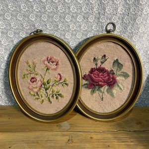 Cross-Stitch Flower Embroidered Wall Art (x2)